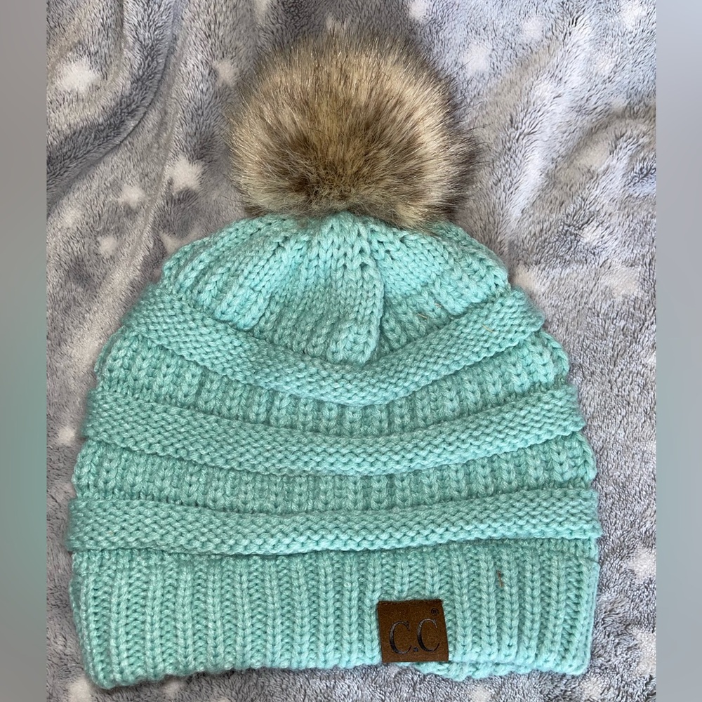 Adult - CC - Mint Knit Pom Beanie